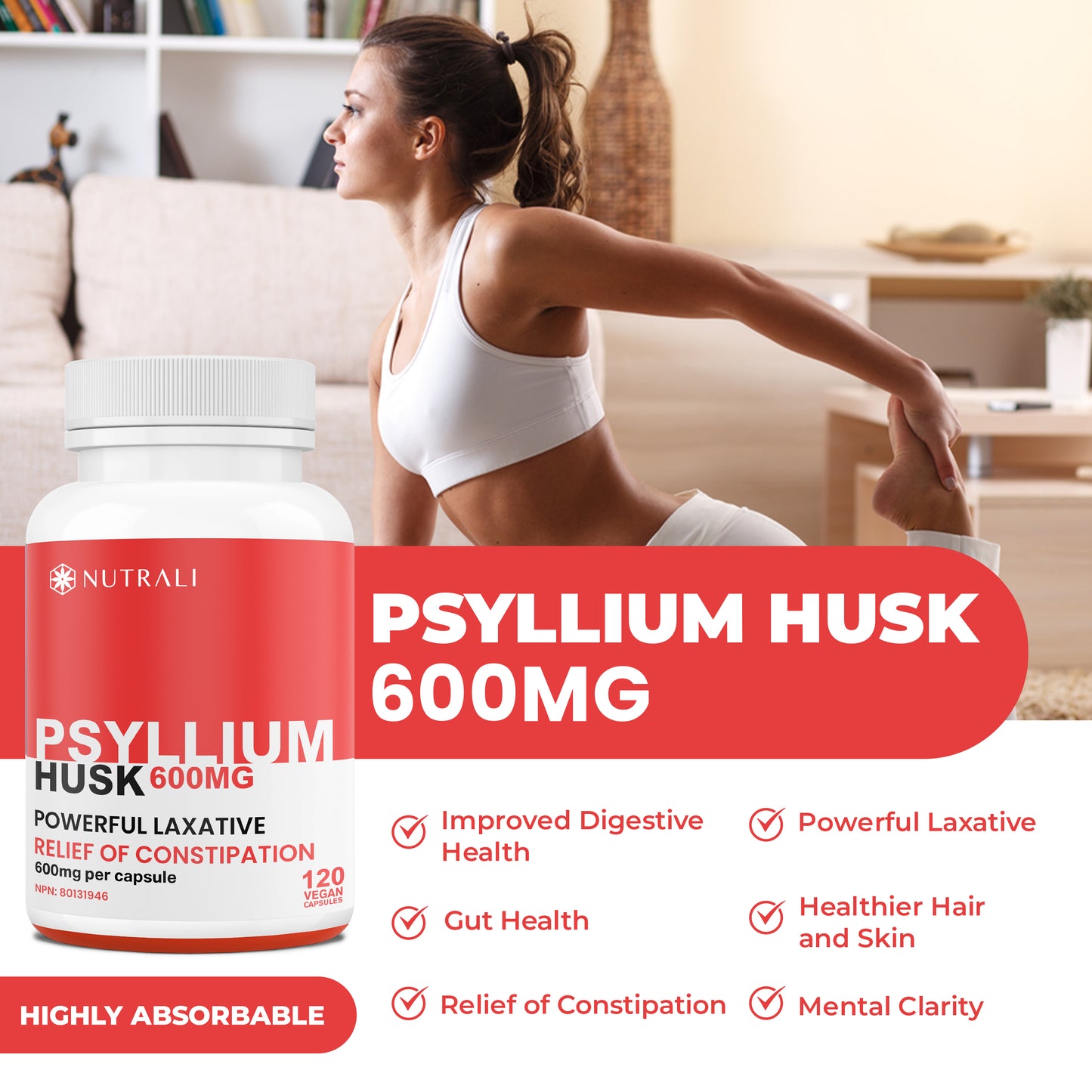 
                  
                    Psyllium Husk Fiber Capsules - 600mg
                  
                