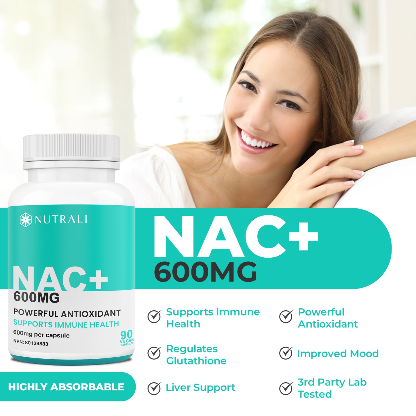 
                  
                    NAC (N-Acetyl-l-Cysteine) - 600mg
                  
                