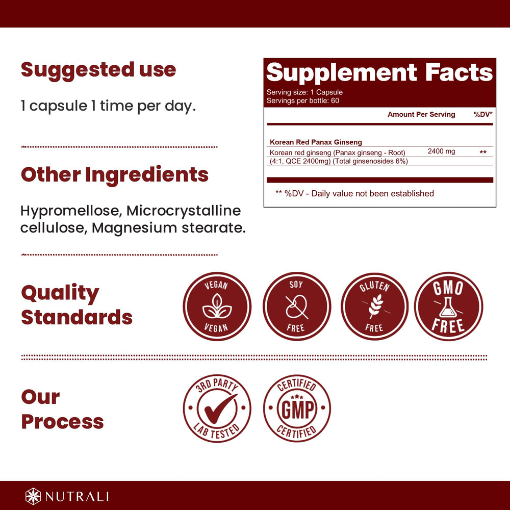 Korean Red Panax Ginseng Capsules - 2400mg