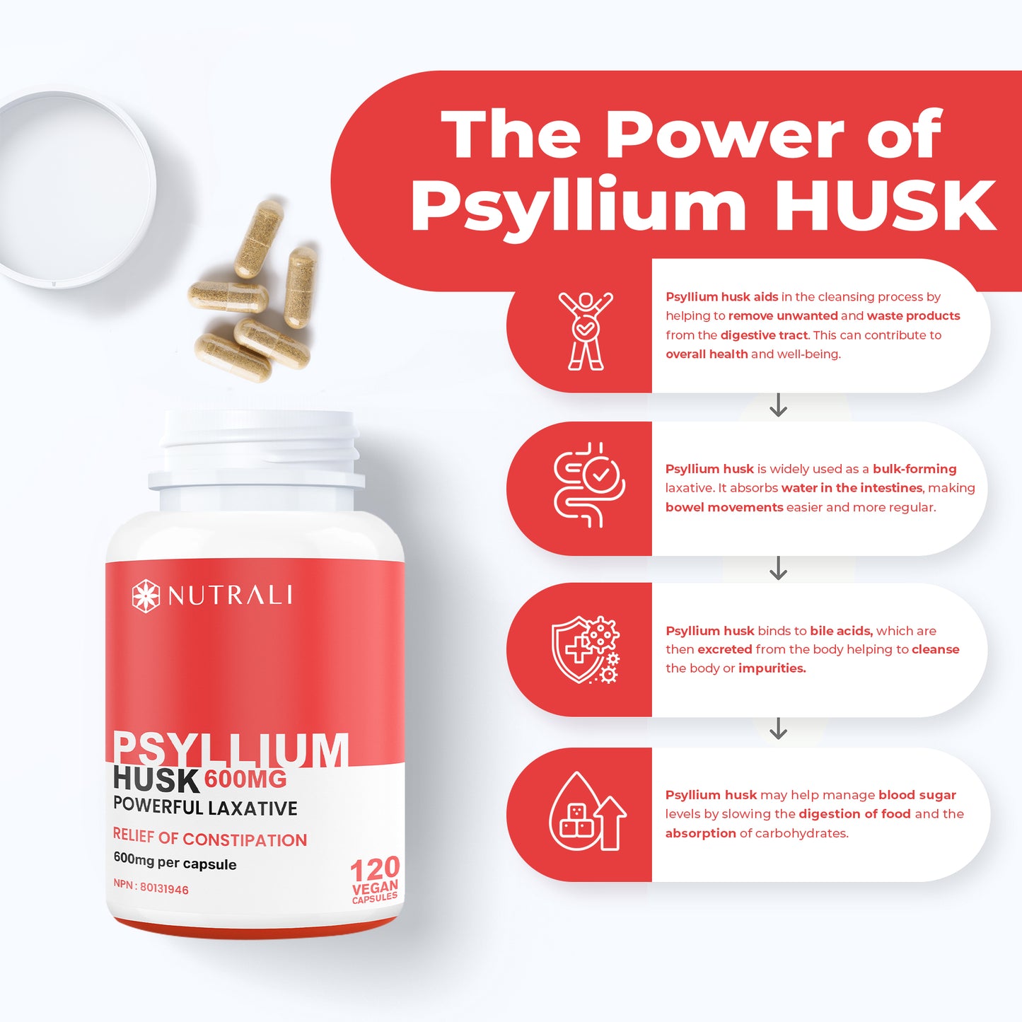 
                  
                    Psyllium Husk Fiber Capsules - 600mg
                  
                