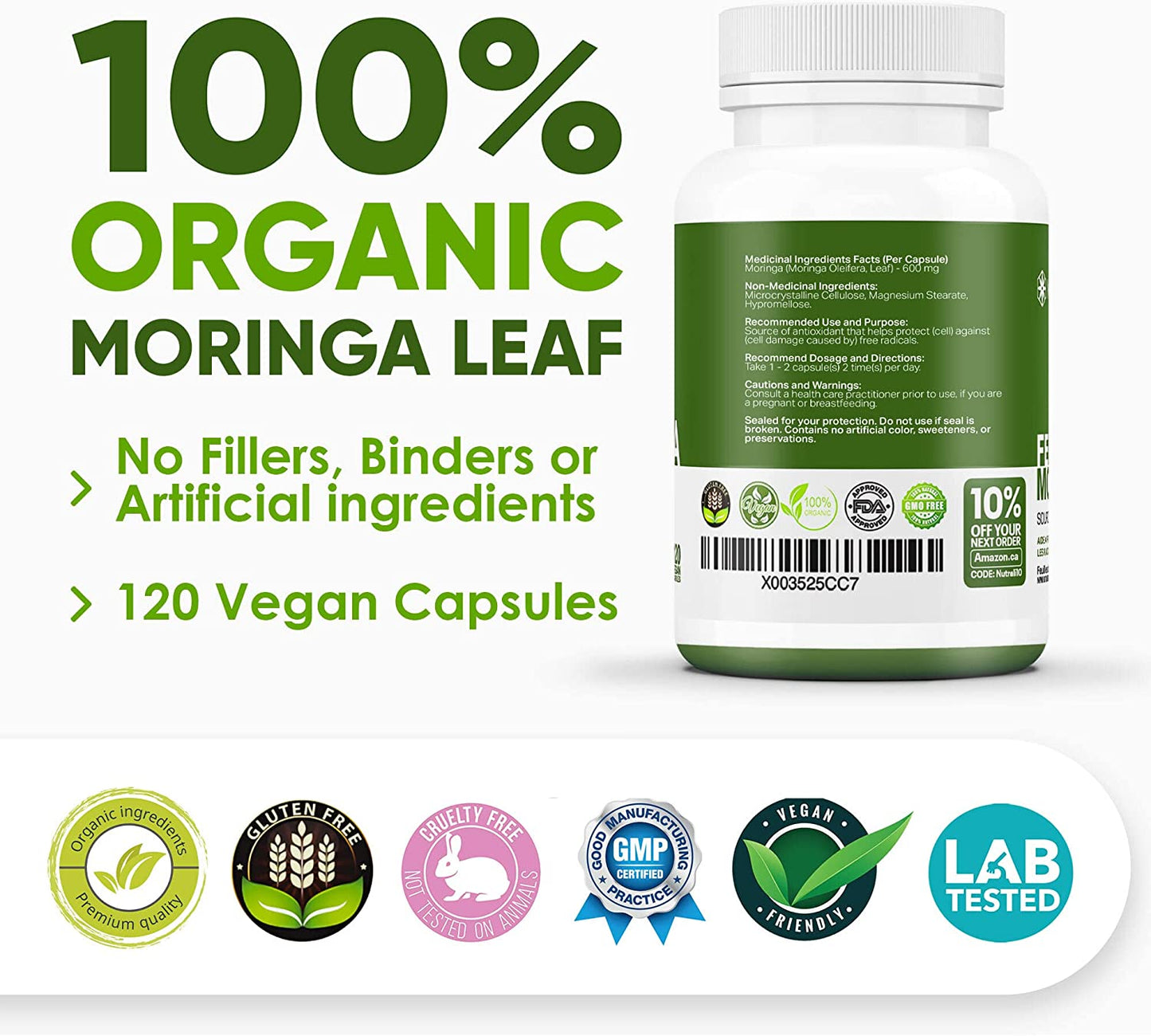 
                  
                    Organic Moringa Leaf Capsules - 1200mg
                  
                